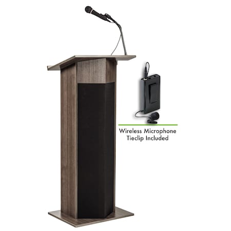 Oklahoma Sound Oklahoma Sound Power Plus Lectern with Wireless Tie Clip/ Lavalier Mic, Ribbonwood 111PLS-RW/LWM-6